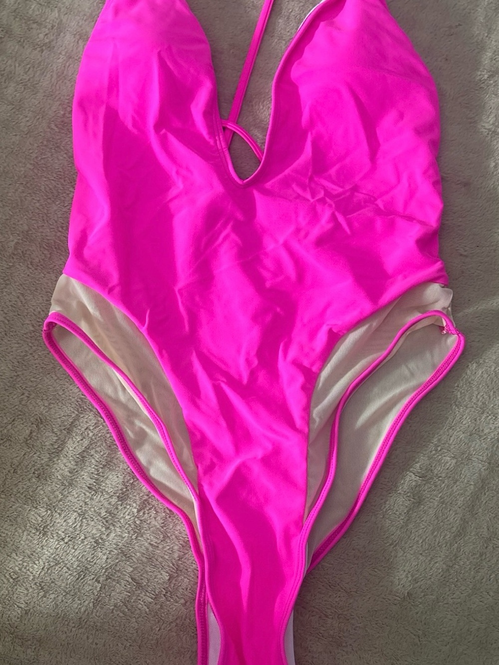 Woman’s Neon Pink One-Piece Swimsuit - Bright Halter Style